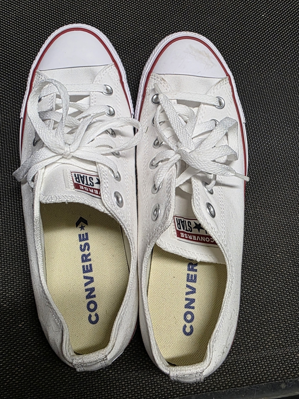 Converse All Star Low Top Sneakers - White with Red Trim - Picture 7 of 8
